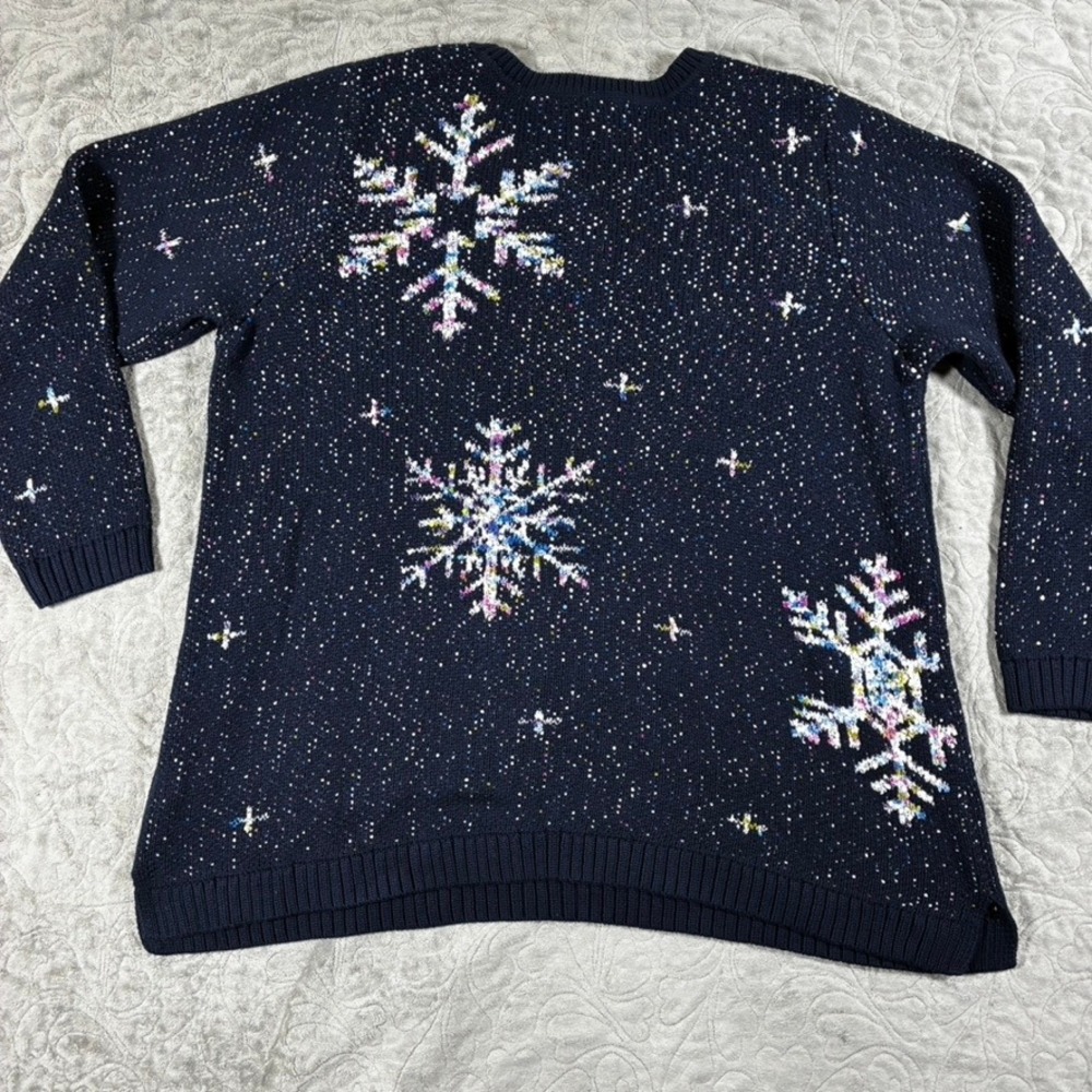 J Jill Snowflake Sweater Women's Size 2X Navy Blue Holiday Christmas Party - Picture 8 of 10